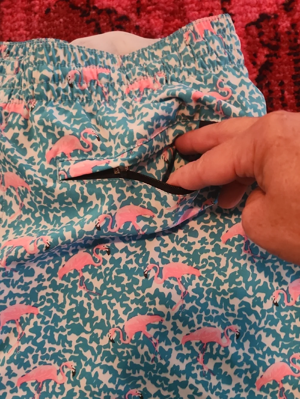 Mens chubbies Teal Swim Shorts with Pink Flamingo Print